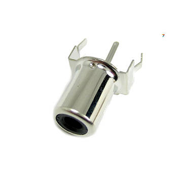 RCA-106-N-B-15.8 RCA роз'єм (тюльпан) для монтажу на плату, вертикально, ізолятор чорний, контакти нікельовані. Висота 15,8 мм.