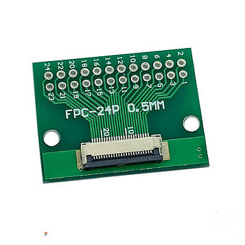 0.5-24P-FPC-Adapter FPC/FFC адаптер. Двостороння плата перехідник. FPC з кроком 0,5/1.0 мм - DIP 24 контакти з кроком 2,54 мм
