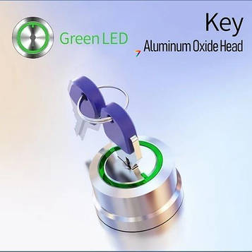 LB22SA1Y1-Y10Z-G9-24V-A-2(L) Перемикач із замком під ключ, діаметр 22 мм, GREEN, живлення 9-24В, 1NO, оксид алюмінію, колір