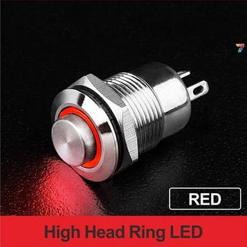 LB12B2-G10F-ER5-24V-N опукла, нормально відкрита, без фіксації, кругова LED, RED, 5-24V, латунь нікельована, кругла