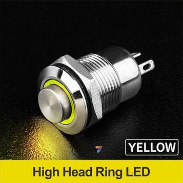 LB12B2-G10F-EY5-24V-N опукла, нормально відкрита, без фіксації, кругова LED, Yellow, 5-24V, латунь нікельована, кругла