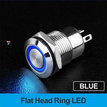 LB12B2-P10F-EB5-24V-N плоска, нормально відкрита, без фіксації, кругова LED, BLUE, 5-24V, латунь нікельована, кругла