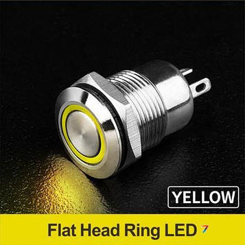 LB12B2-P10F-EY5-24V-N плоска, нормально відкрита, без фіксації, кругова LED, Yellow, 5-24V, латунь нікельована, кругла