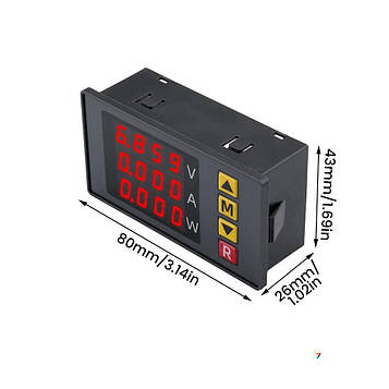 Trible Voltage Current Power Meter (Red Red Red) Цифровий вимірювач напруги, струму та потужності. DC 0-100V 10A