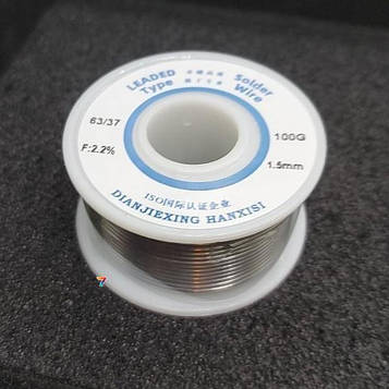 LC63-1.50/0.1 Припій дротяний олов'яно-свинцевий Sn63/Pb37/FLUX-2.2% 1.50 mm/100 g