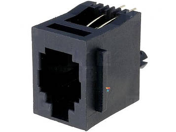 RJ9GP Тип: RJ9, гніздо, PIN: 4, прямий, зі стопором панелі, позолота, DIP, 4p4c TJ3-4P4C