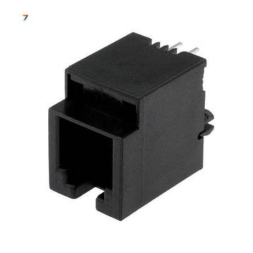 RJ9PU Гніздо, RJ9, PIN: 4, із зсувом, позолота, Конфіг.виводов: 4p4c, THT