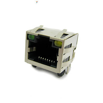 12-108-8P8C-1x1-2-Y/G-01 Роз'єм RJ45 для комп'ютерних мереж, розетка, 8P8C, Граничний струм 1.5А, екранований зі світлодіодами