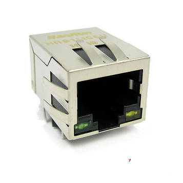 HR911105H роз'єм RJ45 Tab down 0.85 inch, TX 1CT: 1CT RX 1CT: 1CT LED: G / Y EMI Fingers: Yes