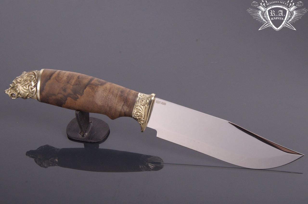 Ніж ручної роботи «Кельтський ведмідь» 150х36х2.3мм з інструментальної сталі та рукояттю з горіха, фото 1