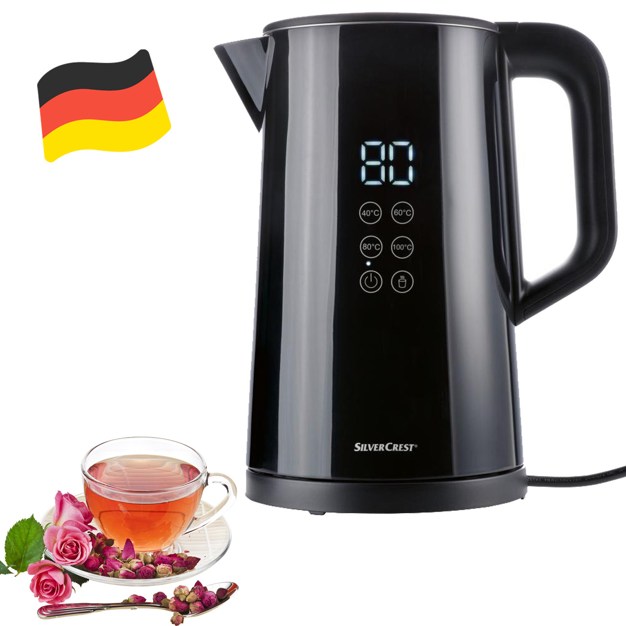 Цифровий електрочайник з регулюванням температури SilverCrest SWD 3000 A1 Чорний (Німеччина), фото 1