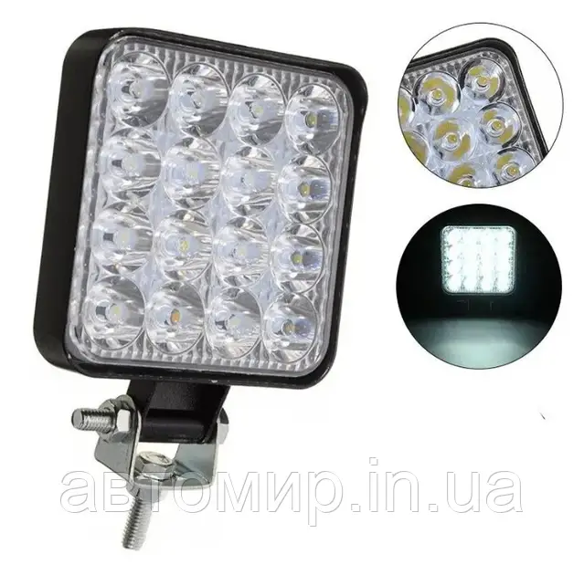 Додаткова світлодіодна LED лід міні/mini фара квадратна 48W 12-24V 16LED з режимом СТРОБОСКОП