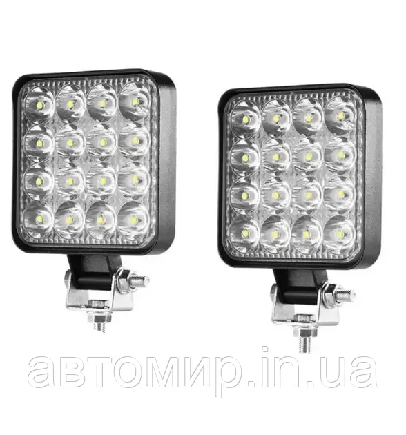 Додаткова світлодіодна LED лід міні/mini фара квадратна 48W 12-24V 16LED з режимом СТРОБОСКОП (2 шт)