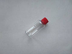 50 - 51 мл ПЕТ Круглий прозорий флакон з кришкою ребристою червоною 18/410, з ковпачком, закруткою