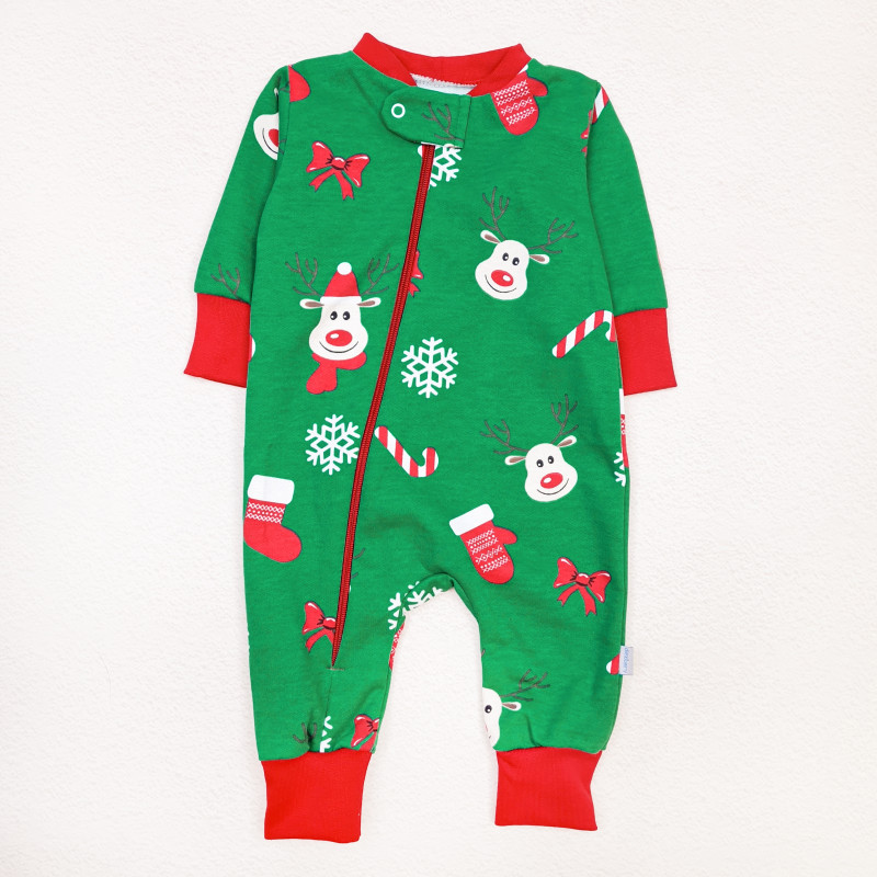 Новорічний теплий сліп для малюків Festive Reindeer зріст 68 см (3 - 6 місяців) Malena Зелений з принтом