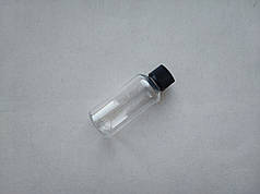 50 - 51 мл ПЕТ Круглий прозорий флакон з кришкою ребристою чорною 18/410, з ковпачком, закруткою