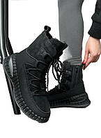 Зимові високі чорні кросівки на хутрі чорні 36