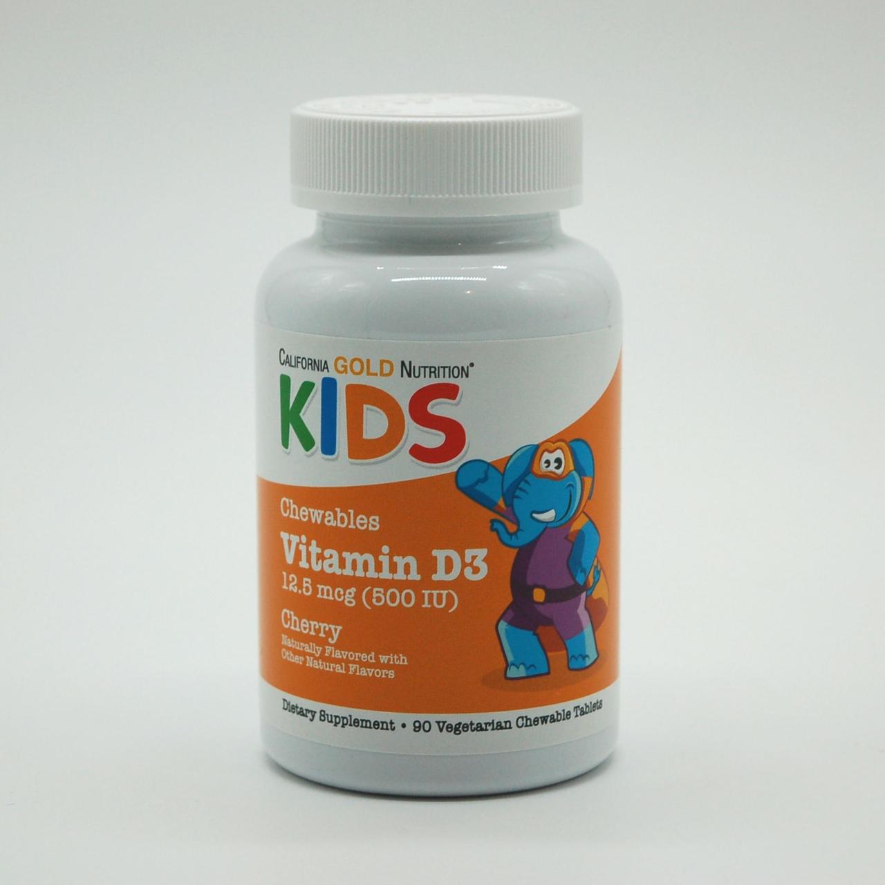 Вітамін D3 для дітей, зі смаком вишні, California Gold Nutrition, 12,5 мкг (500 МО), 90 таблеток
