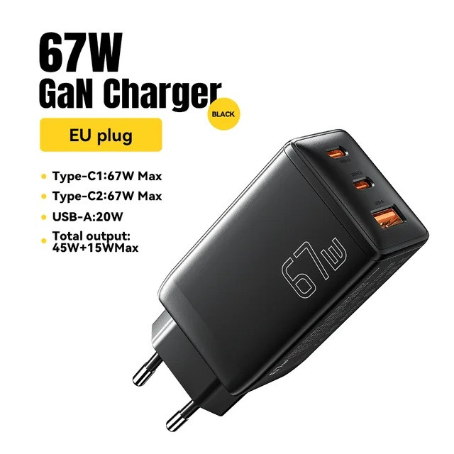 Зарядний пристрій Essager 65W GaN Charger Адаптер PD QC 4.0 3.0 Type C швидка зарядка Xiaomi Samsung Iphone