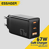 Зарядний пристрій Essager 65W GaN Charger Адаптер PD QC 4.0 3.0 Type C швидка зарядка Xiaomi Samsung Iphone, фото 3