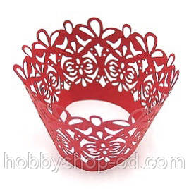 Ажурна накладка для декору кексів, мафінів, капкейків, червоний, фото 1