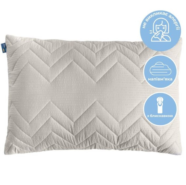 Подушка NORDIC COMFORT+ IDEIA 50х70 см чохол зі стібкою та блискавкою антиалергенне волокно сіра