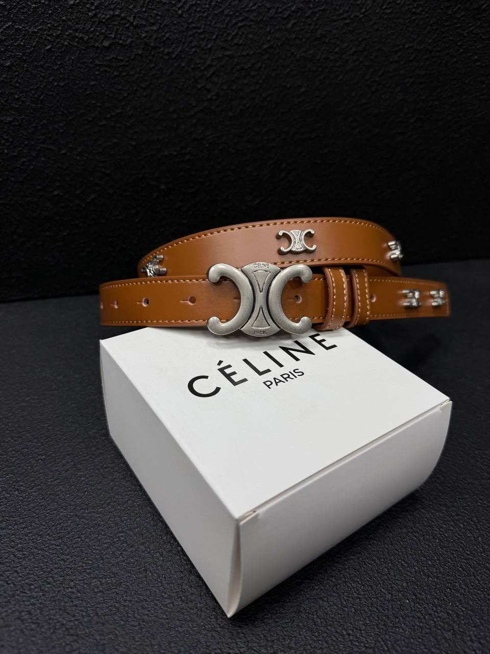 Ремінь жіночий шкіряний коричневий CELINE (Селін), пряжка срібло, ширина 25 мм. 931494-3, фото 1