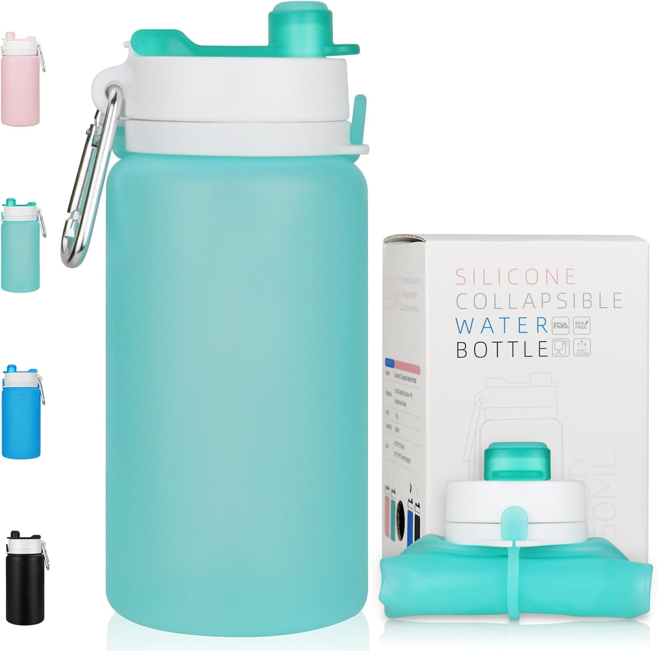 Складна пляшка для води 550 мл, силіконова, BPA-free, для подорожей та спорту (світло-зелена), фото 1
