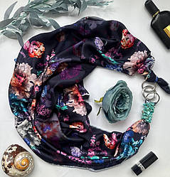 Дизайнерська хустка "Містичний блюз" від бренда My Scarf, прикрашена натуральним каменем
