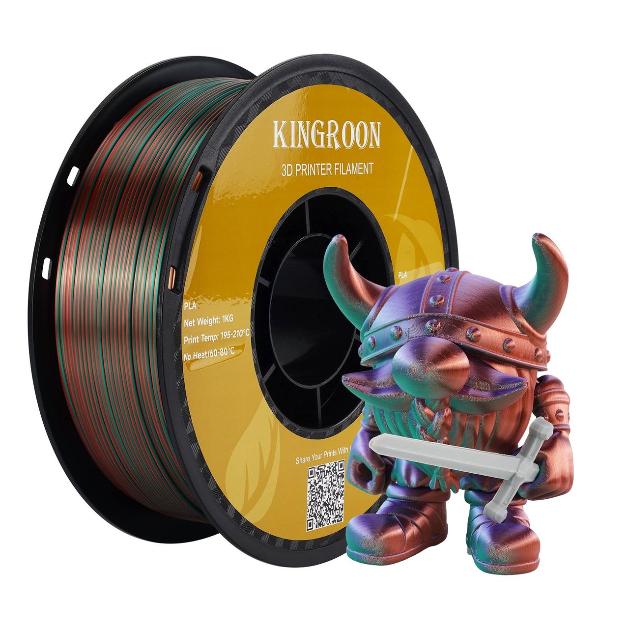 Пластик філамент для 3Д-друку KINGROON Silk PLA Green Purple Copper (YMX0171), Classic Spool, 1.75мм, 1кг, 195-230℃, Зел Фіол Мідь
