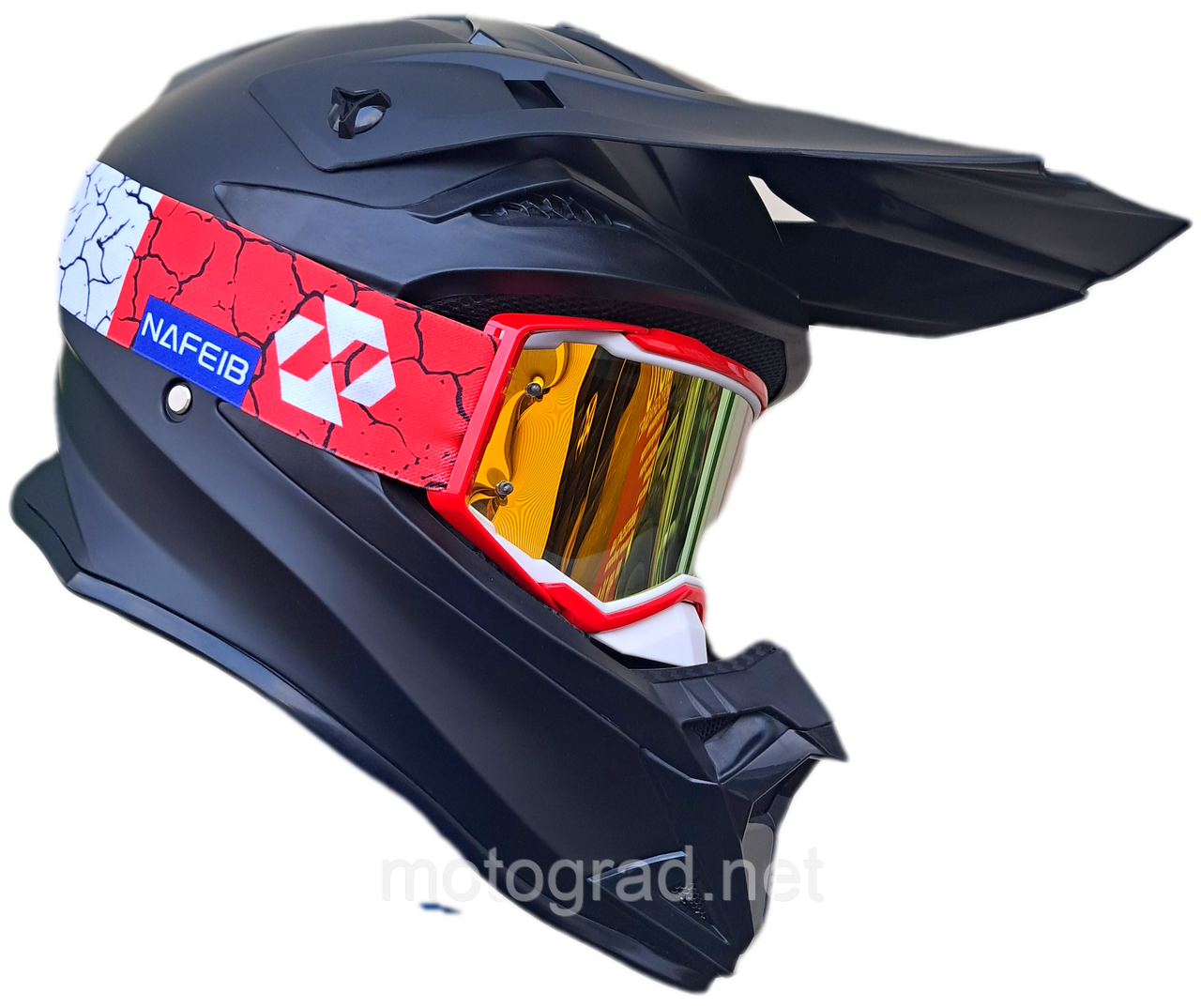 Мото шлем Naf E I Black Pit bicke cross с очками в комплекте, фото 1