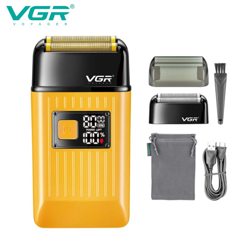 Електробритва VGR V-357 шейвер GOLD, подвійне лезо, 2 насадки, висувний триммер, IPX6, LED display