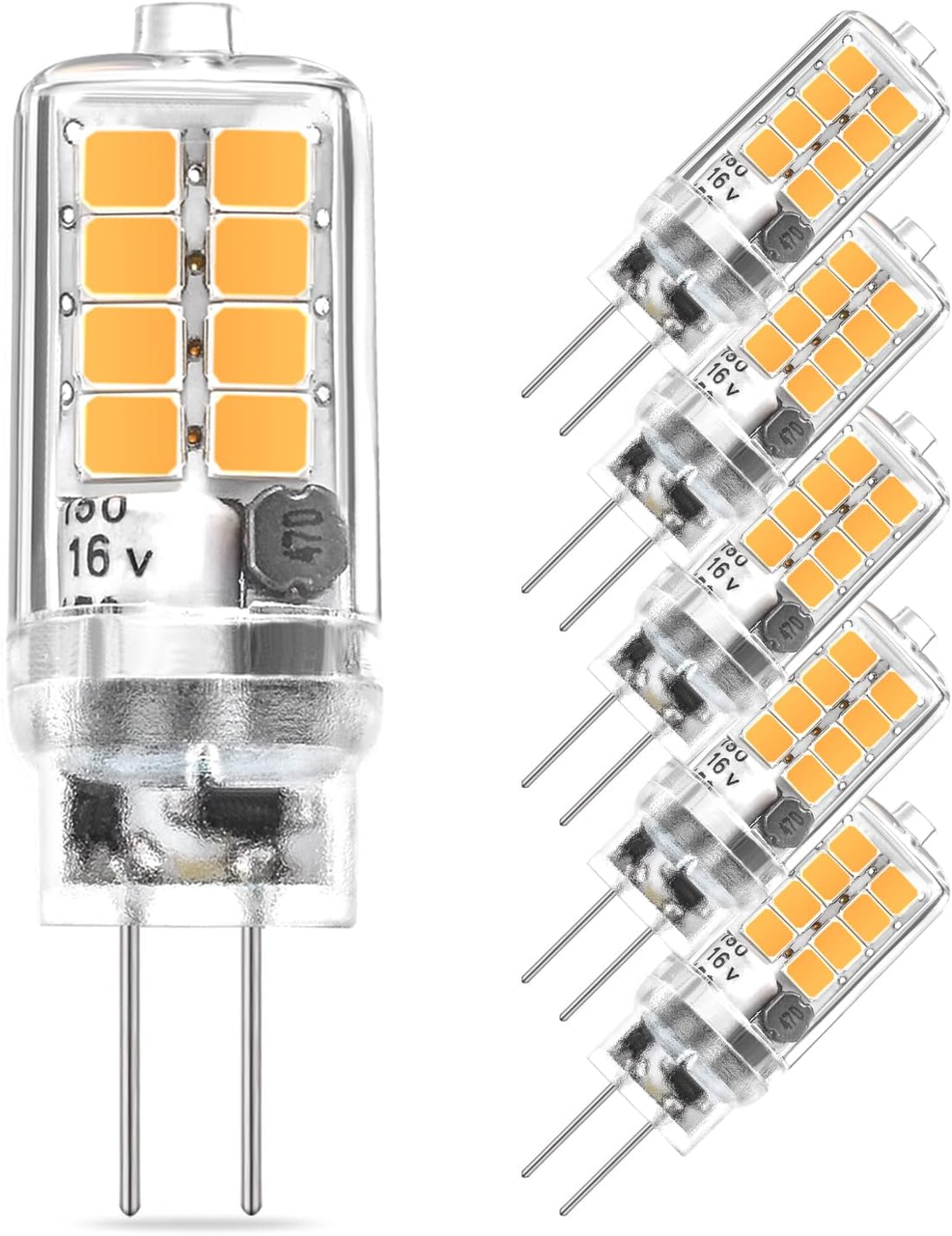 Лампа G4 LED, 3W, замінює галогенові лампи 20W і 30W, працює на AC/DC 12V, тепле біле світло (3000K), комплект з 6 штук