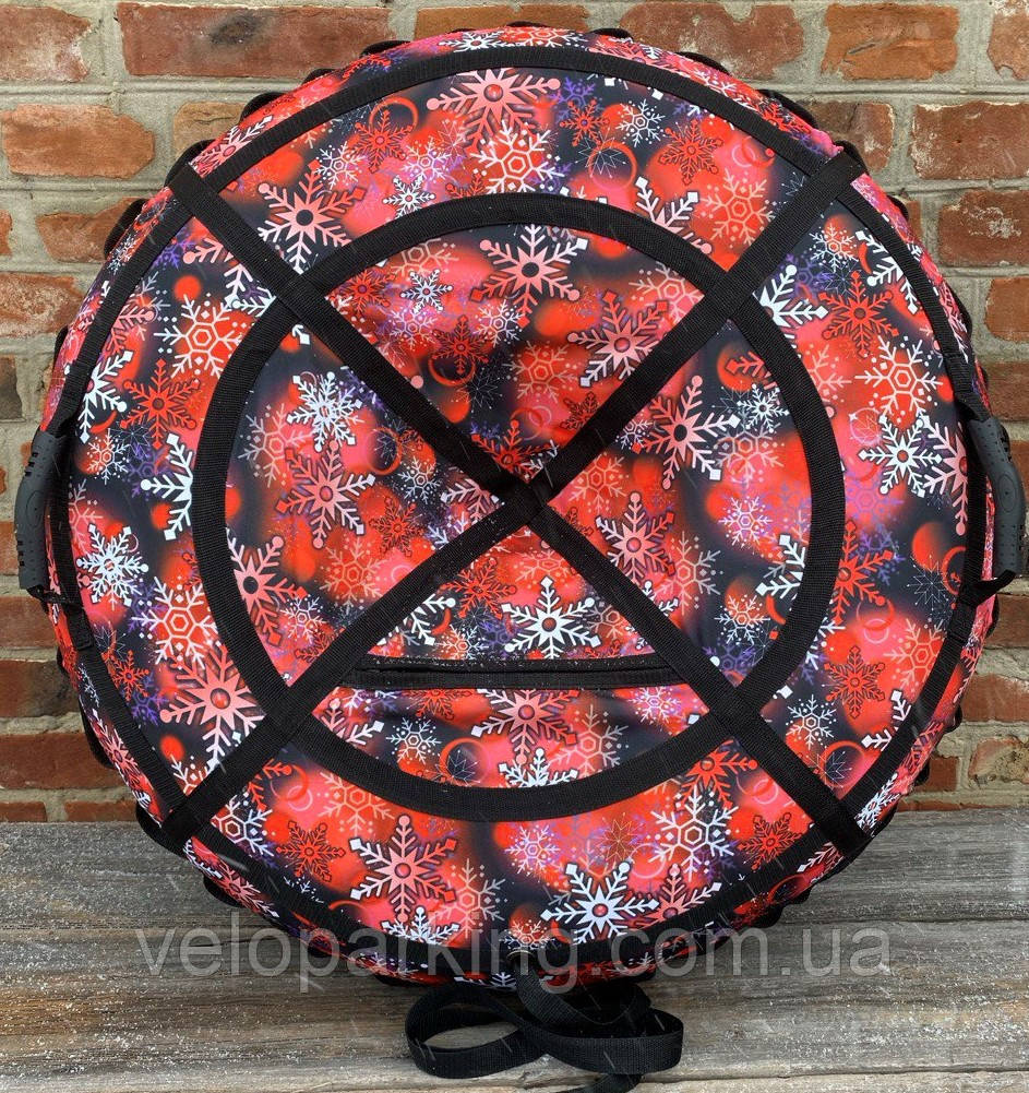 Тюбінг (ваташка) 120 см, надувні санки дитячі для дівчинки Сніжинка, кораловий із камерою, крижаність пВХ