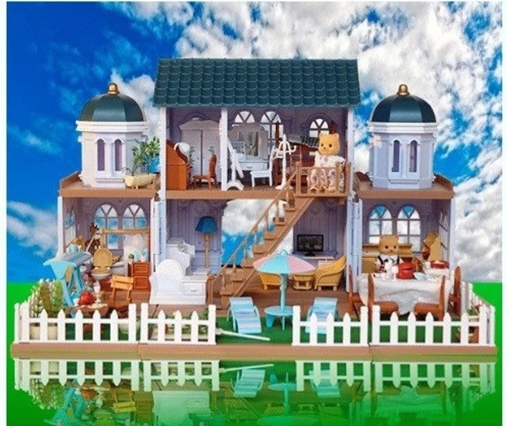 Дитячий ігровий будиночок Щаслива сім'я Вілла на морському березі для ляльок меблі аксесуари підсвічування 2 поверхи, фото 1