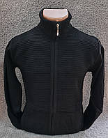 Кофта светр чоловічий ABDO HALLAB теплий на блискавці з кишенями та коміром-стійкою чорний