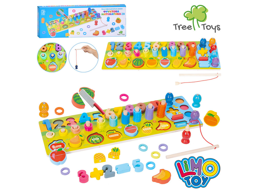 Дерев'яна гра-сортер Багатофункціональна дошка Фруктова математика MD 0816 з магнітною риболовлею