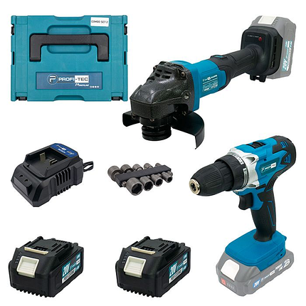 Акумуляторний набір інструментів PROFI-TEC Combo Set 2/8 POWERLine (PCD2820V, DGA201BL) : з АКБ 2шт-20V 4.0 Ач+ЗП, фото 1