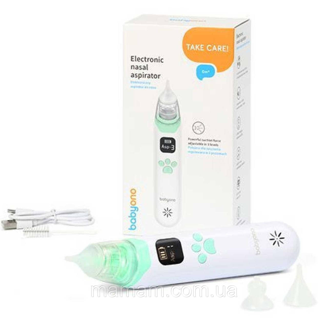 Аспіратор для носа електронний BabyOno 1470 з LCD-екраном та мелодіями., фото 1