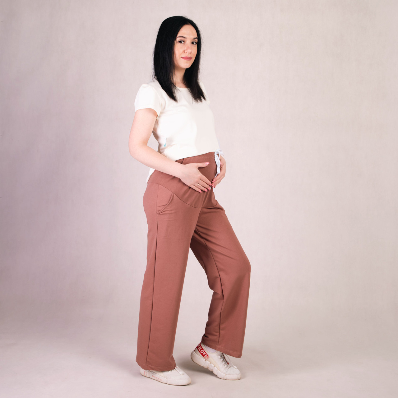 Стильні штани для вагітних дівчат двонитка розмір 46/48 (M/L) Tiana Коричневий