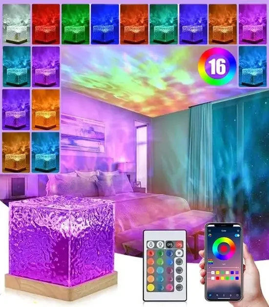 Нічний проєктор КУБ для проєкції води RGB лампа, фото 1