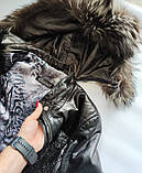 Шкіряна куртка з натуральної шкіри та чорнобурки з капюшоном і поясом натуральна шкіра розмір С, фото 8