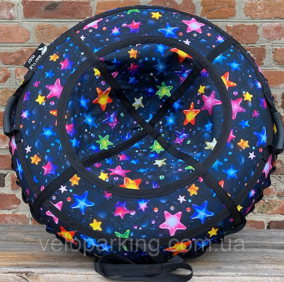 Тюбінг (ваташка) 100 см, надувні санки дитячі Зірки, підлітковий, з камерою, крижаність пВХ кольоровий