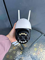Бинокулярная камера видеонаблюдения поворотная IP Wi-Fi PTZ Smart camera ICsee 4MP две линзы 2.8mm+12mm 8хZOOM