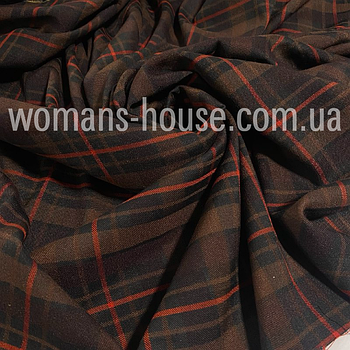 Костюмна (штанинна) тканина Шотландка Коричневий з жовтогарячими смужками