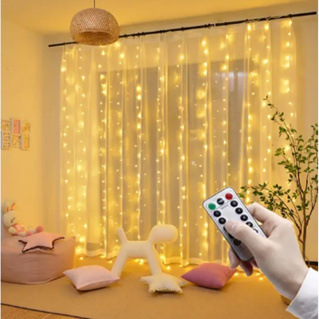 Led гірлянда штора Крапля роси тепла біла 3*3m 300 LED USB c пультом tn6442