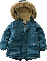 Зимова парка з капюшоном із штучного хутра, блакитна, 90 см