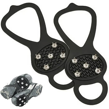 Гумові льодоступи 39-43 см для взуття на 5 сталевих шипів Чорний Льодоступи міські
