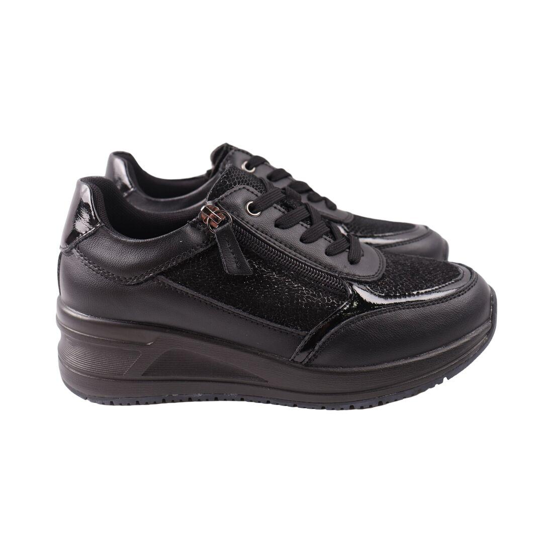 Кросівки жіночі Renzoni на платформі чорні натуральна шкіра, 38, фото 1