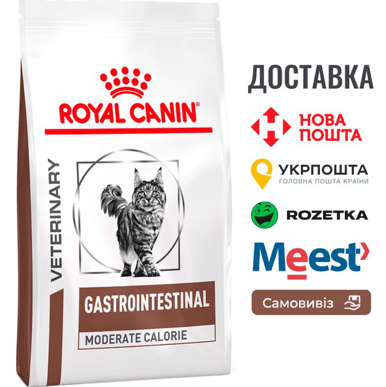 Сухий дієтичний корм Royal Canin Gastro Moderate Calorie для котів при розладах травлення, 400 г, фото 1